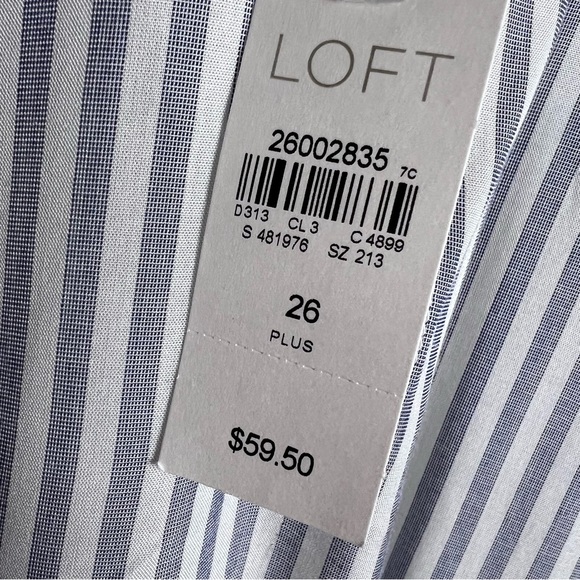 Loft Long Sleeve Spring Popover Blouse Blue & White Stripe Size 26 | NWT - Picture 7 of 11